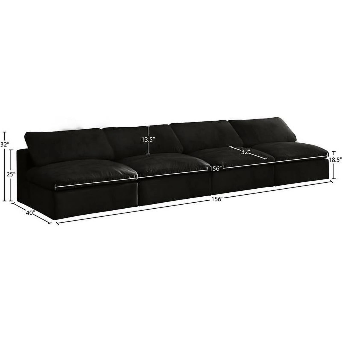 Black Velvet Modular 4 Piece Armless Sofa Y336997