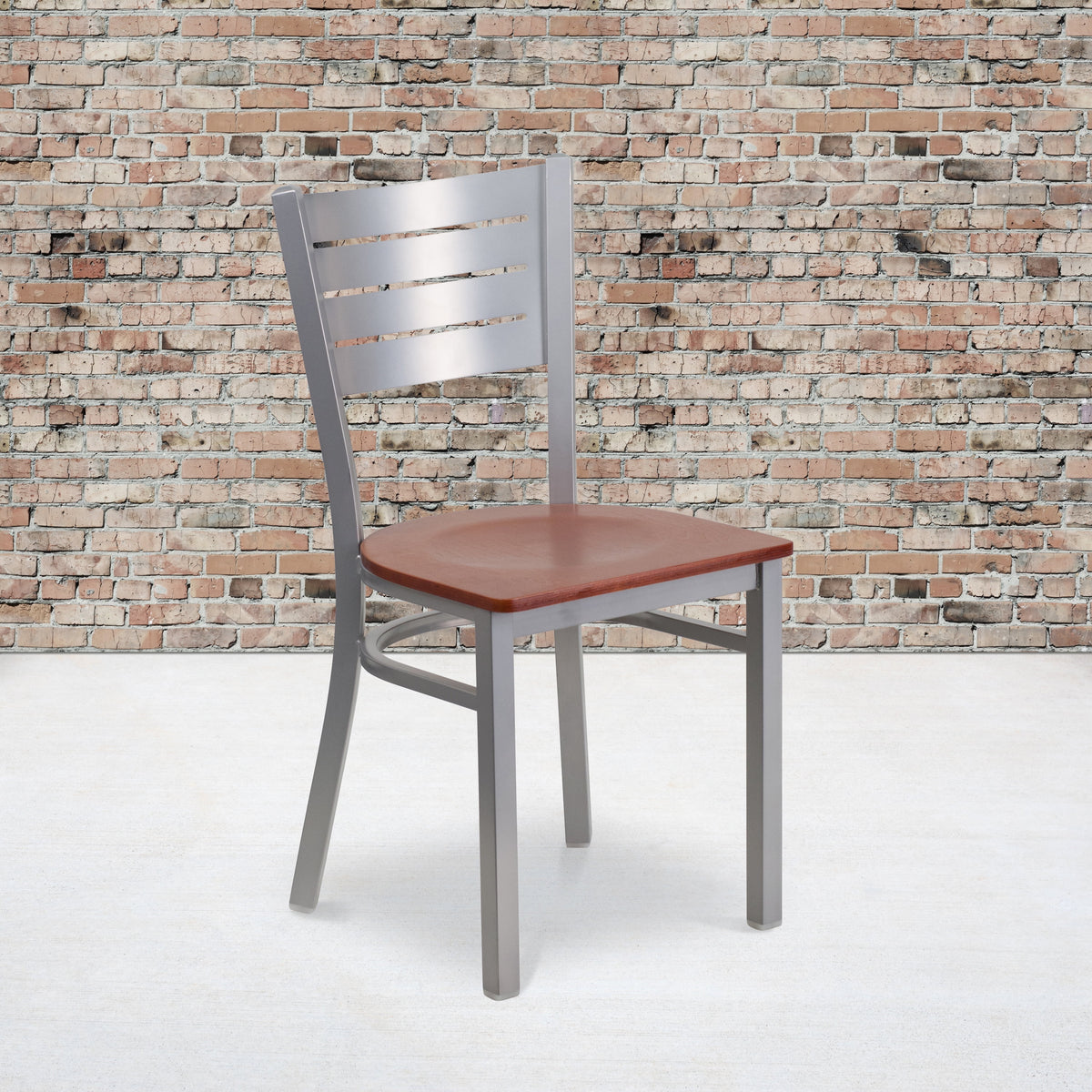 Silver Slat Back Metal Restaurant Chair W7196