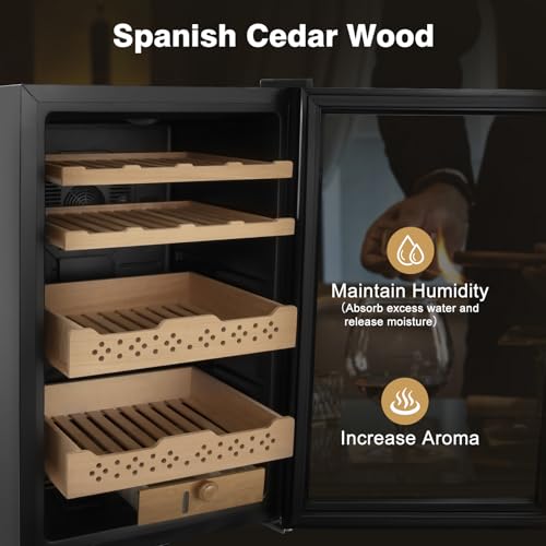 Electric Cooler Cabinet 35L with Temperature and Humidity Control, Spanish Cedar Wood Shelves and Safety Lock S887