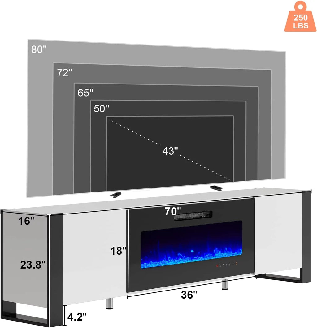 White 70" Fireplace TV Stand with 36" Electric Fireplace W161