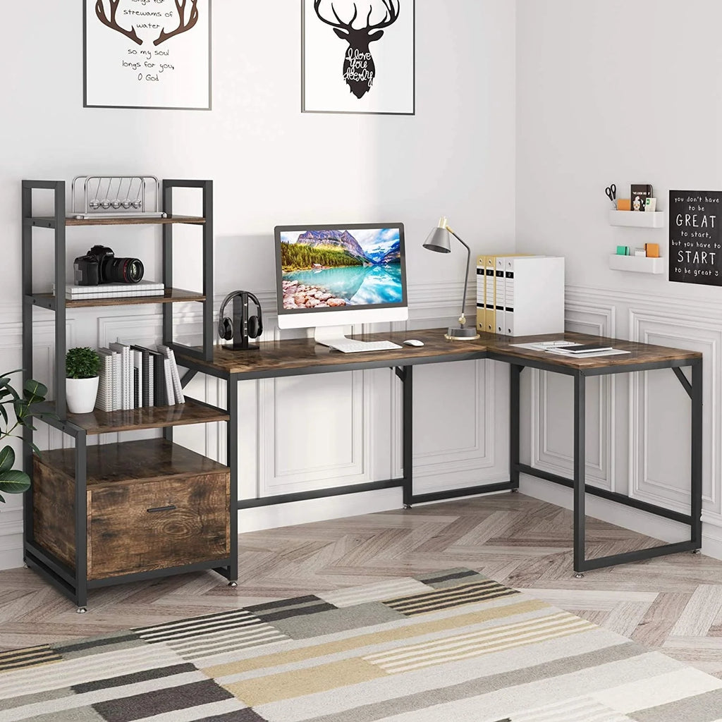 L-Shaped Computer Desk with Bookshelves U6024