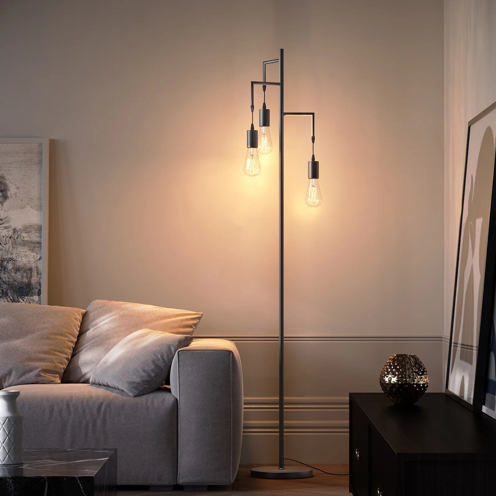 3 Light Black Floor Lamp D6842