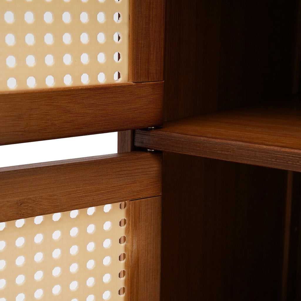 Dark Brown Rattan Nightstand with Door Drawer Y98130