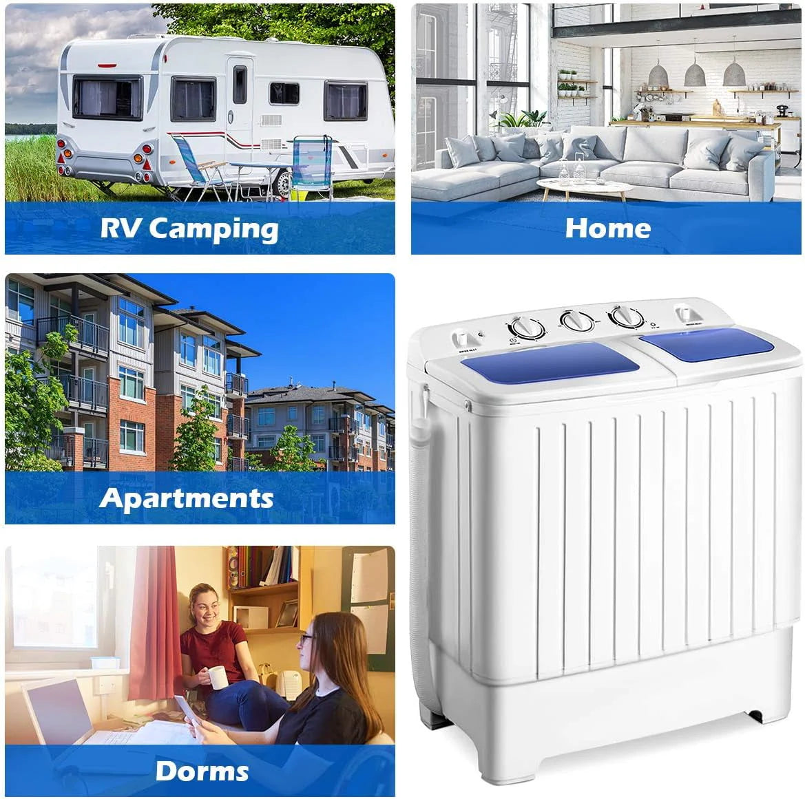 Portable Mini Compact Twin Tub Washing Machine 20lbs Blue White G741