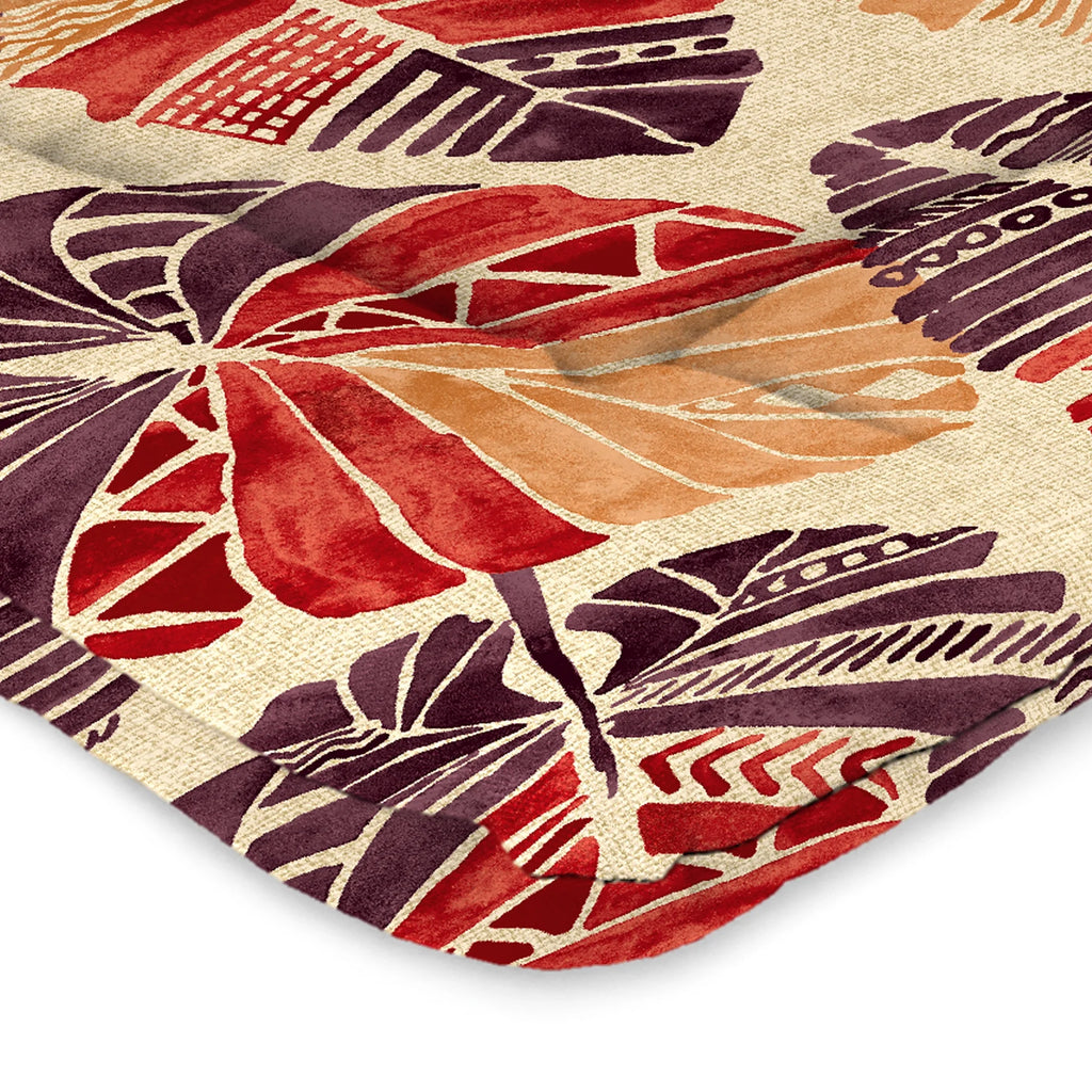 Beige Leaves Rectangular Outdoor Chair Cushion with Ties U148