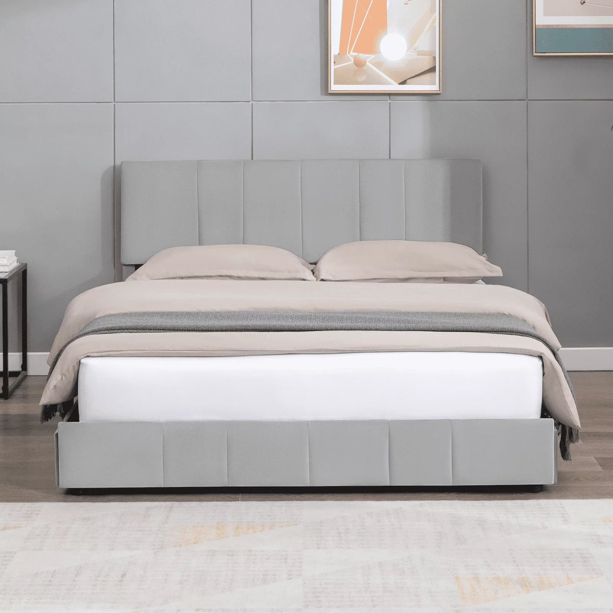 King Size Platform Bed Frame with 4 Storage Drawers and Adjustable Headboard Z208010