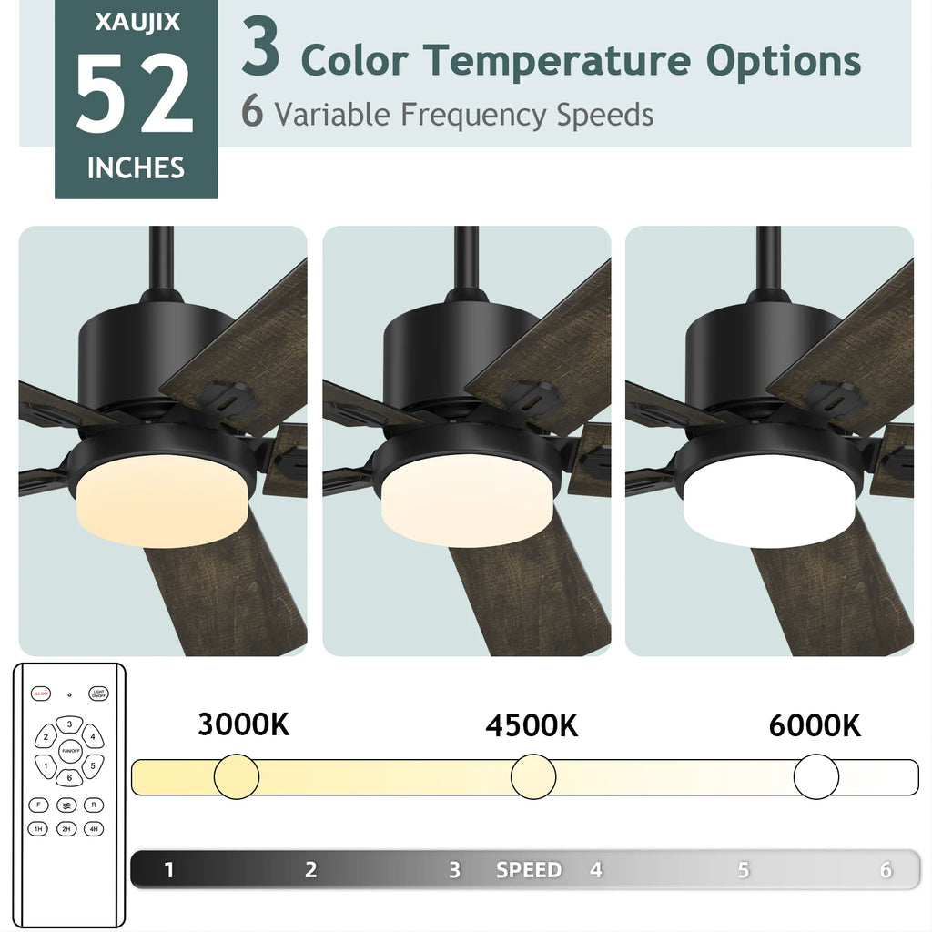 Ceiling Fan with Light and Remote Control, 52 '' 6-Speed Reversible 5 Wood Blades C25541