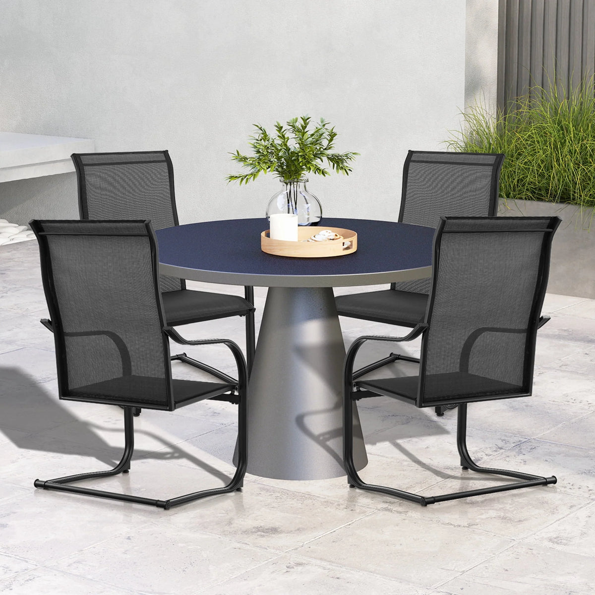 2pcs Black C-Spring Patio Dining Chairs H325