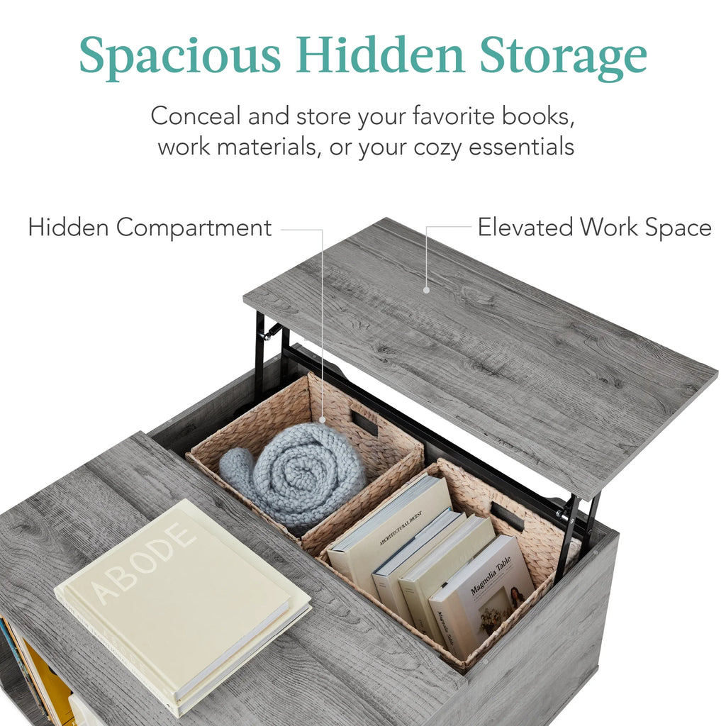 Square Rustic Modern Lift Top Coffee Table with Cubby N611