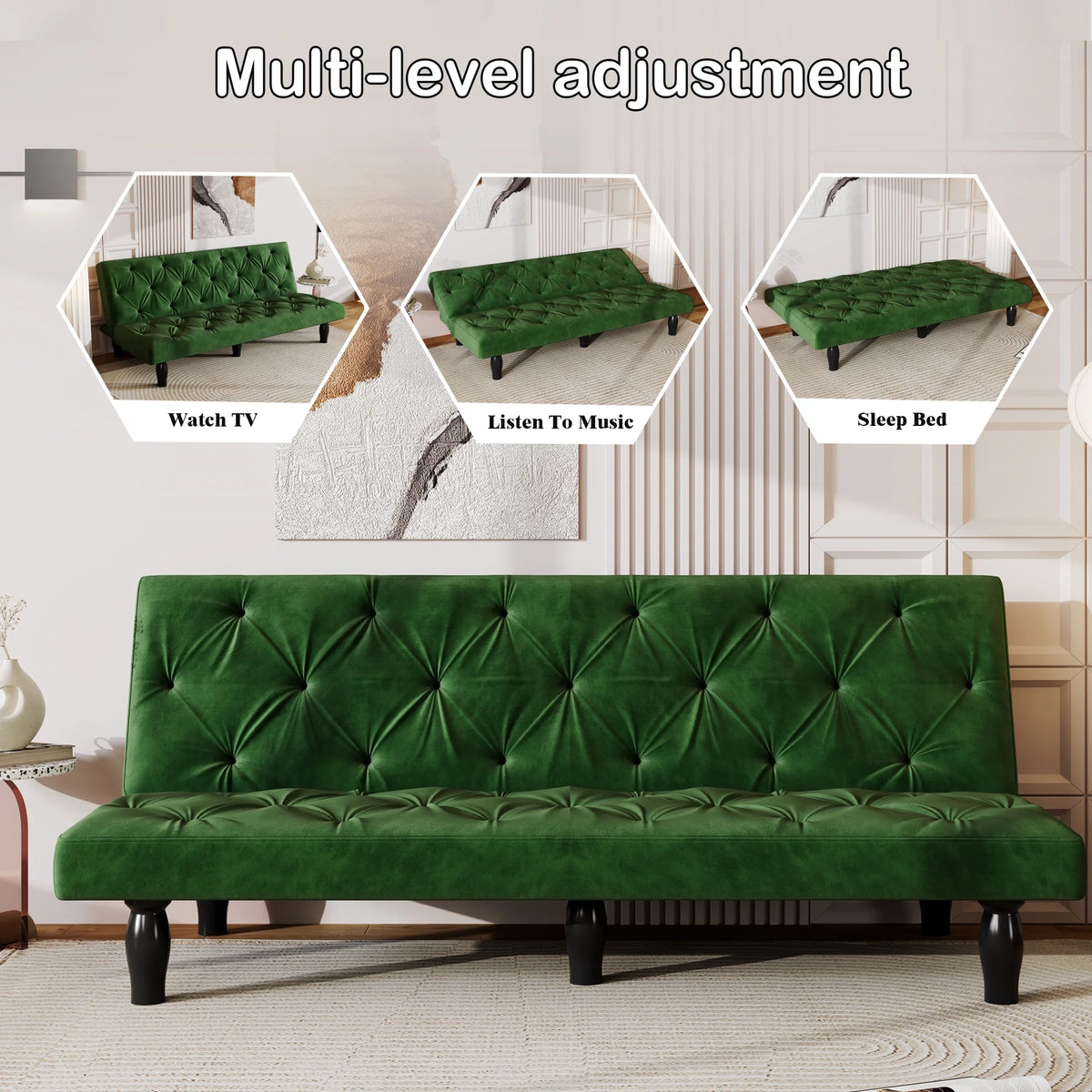 66" Green Velvet Sofa Bed U317