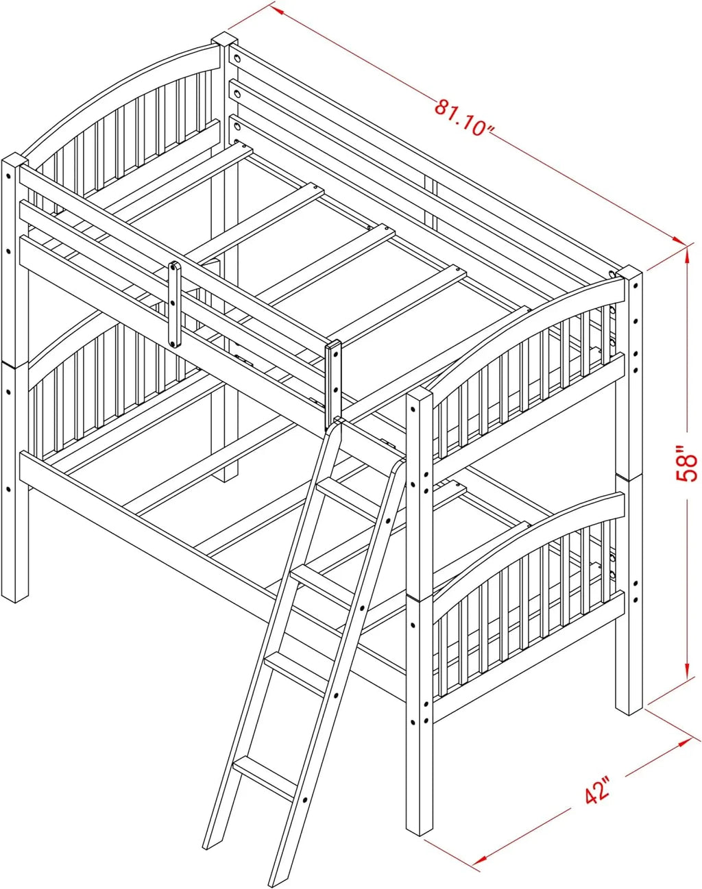 Solid Wood Bunk Beds with Trundle and Ladder X342