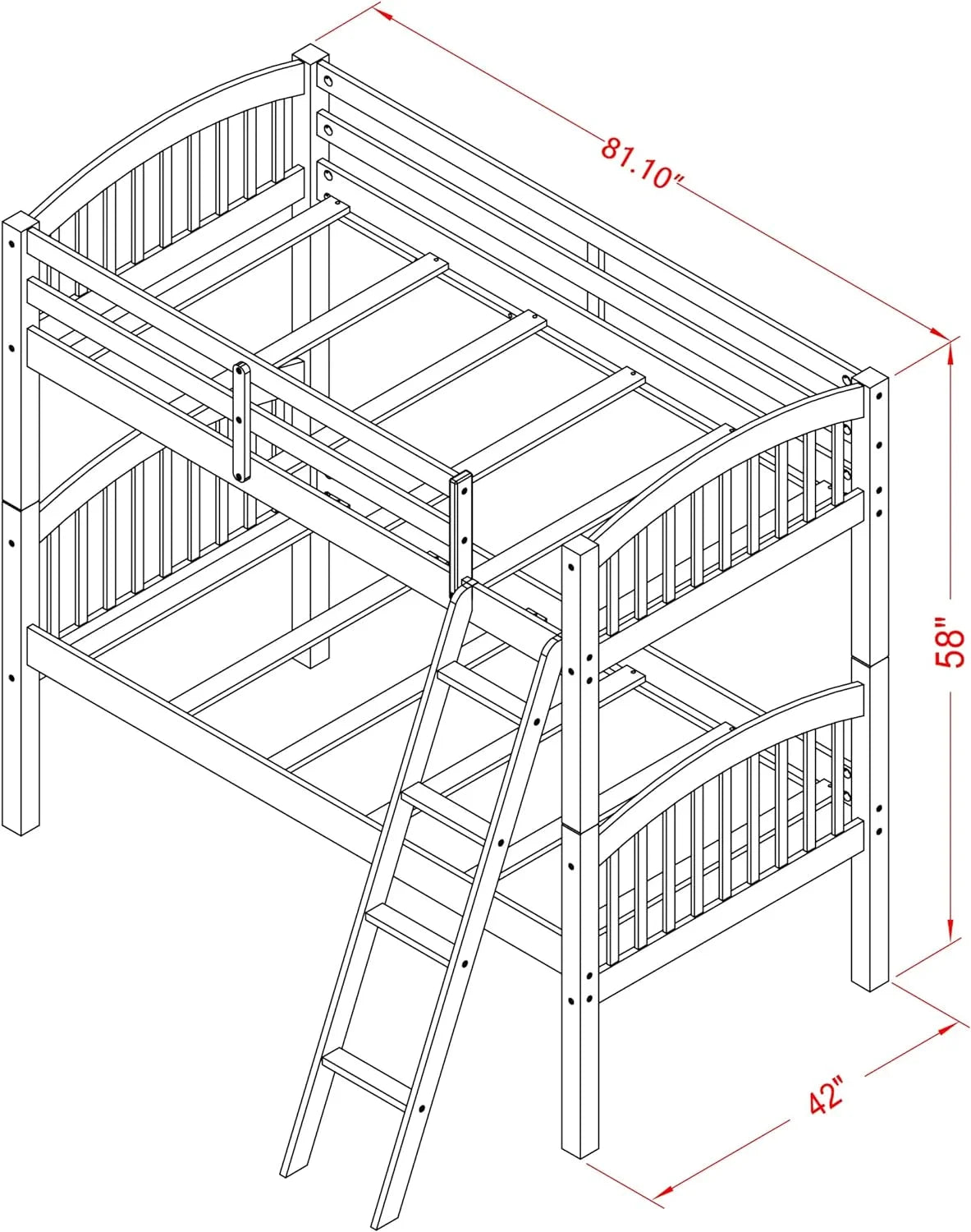 Solid Wood Bunk Beds with Trundle and Ladder X342