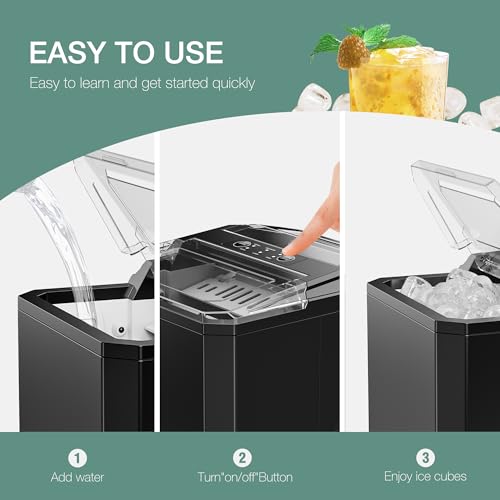 Countertop Ice Maker, 9 Cubes in 6 Mins, 26lbs in 24Hrs, 2 Sizes of Bullet Ice, Auto-Cleaning, Portable Ice Machine with Handle, Basket and Scoop I985794