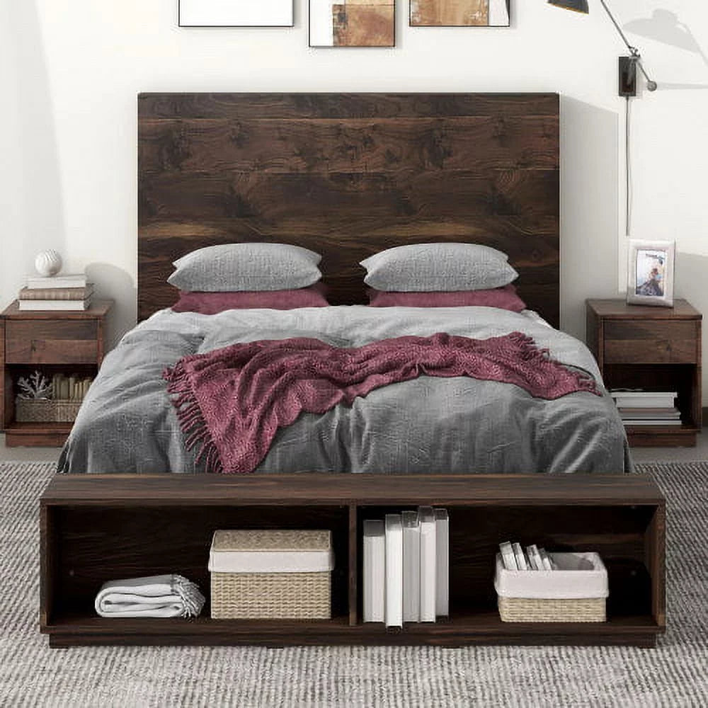 Queen Size Wood Platform Bed Frame with Storage Bench K2982