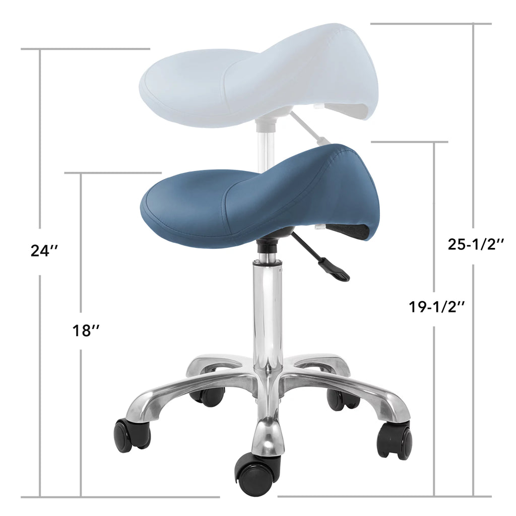 Blue Adjustable Hydraulic Saddle Stool with Swivel Wheels F3556