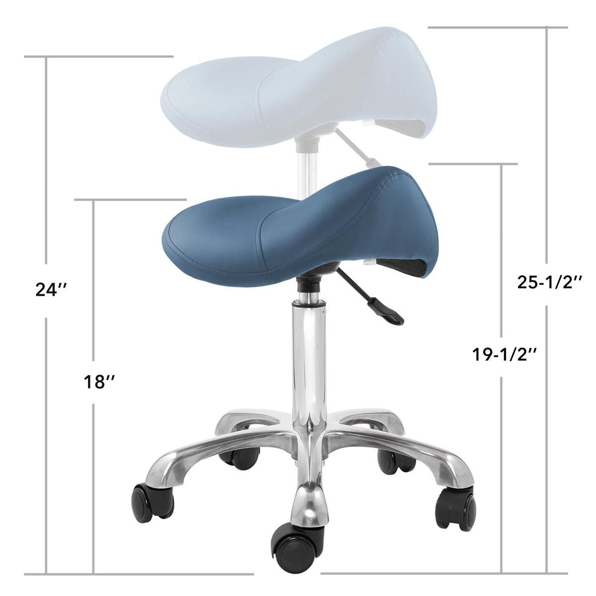 Blue Adjustable Hydraulic Saddle Stool with Swivel Wheels F3556