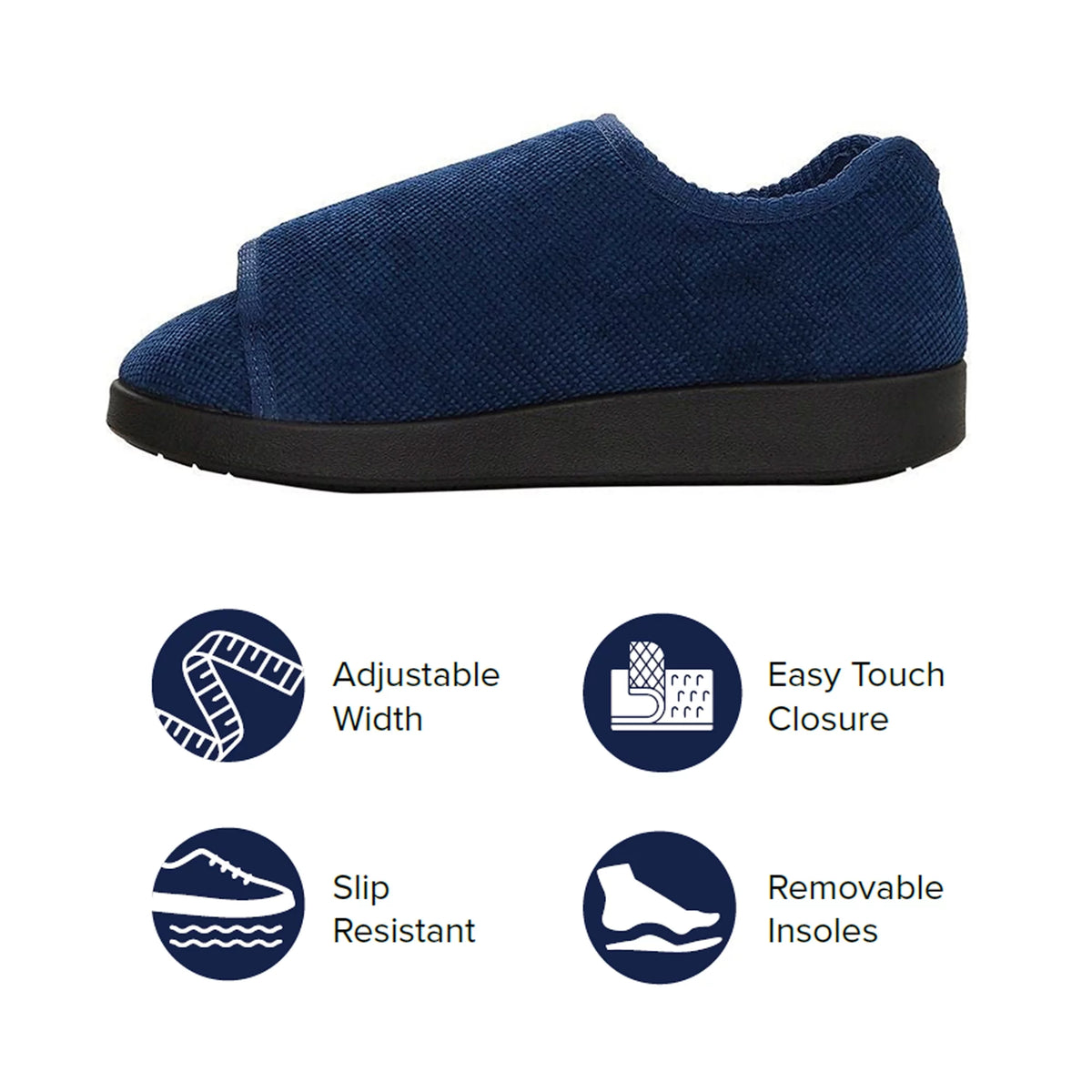Navy Double-Extra Wide Easy Closure Slipper E197303