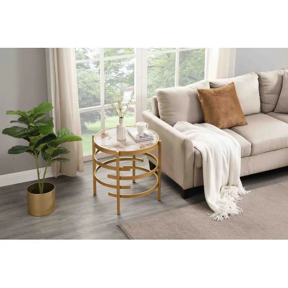 Modern Side Table, Sintered Stone End Table, Golden Small Coffee Table Y92276