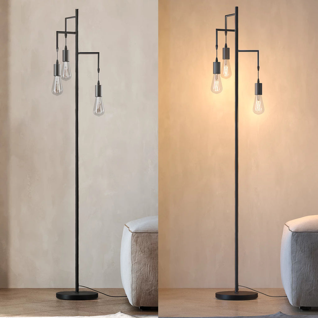 3 Light Black Floor Lamp D6842