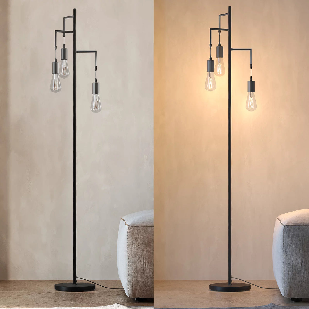 3 Light Black Floor Lamp D6842