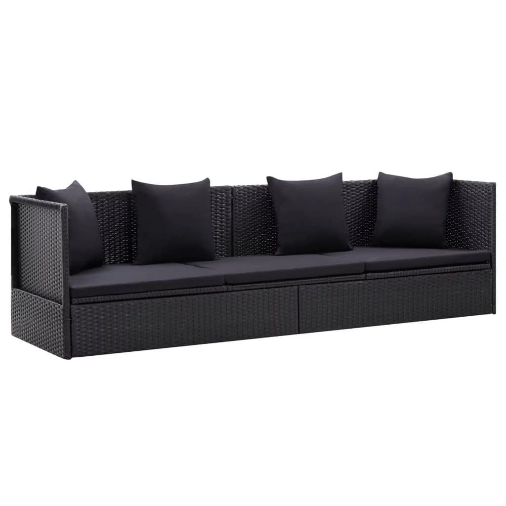 Black Poly Rattan Patio Bed with Cushion and Pillow A8870