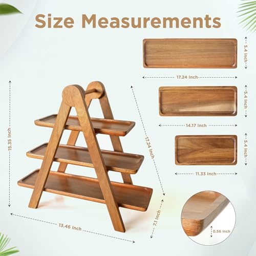 3 Tier Wooden Serving Tray Set of 2 Tongs F7220