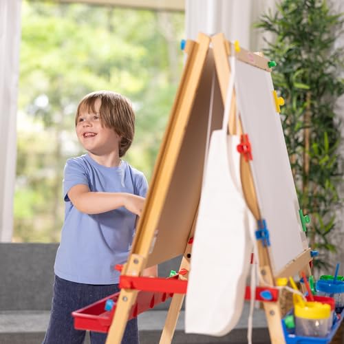 Wooden Double-Sided Art Easel with Dry-Erase Board, Chalkboard & Paper Roller Z407291