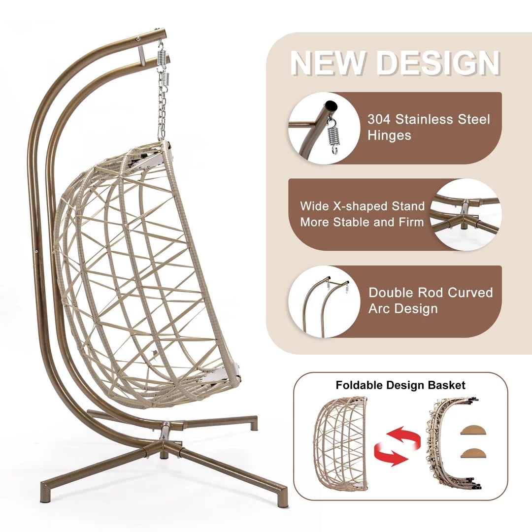 Beige Wicker Double Egg Chair with Stand M171024
