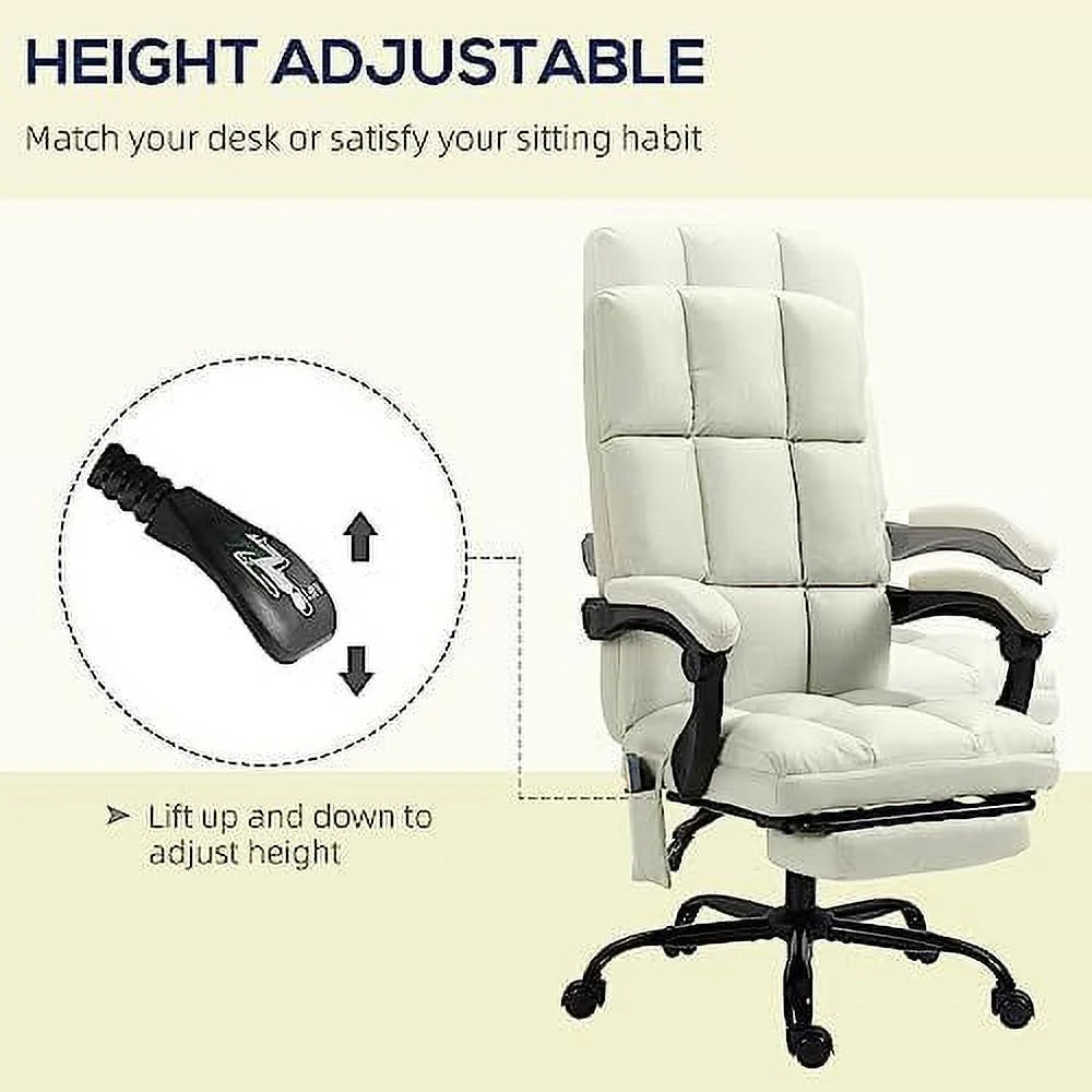Cream White Massage Office Chair with USB Port and Footrest V507441
