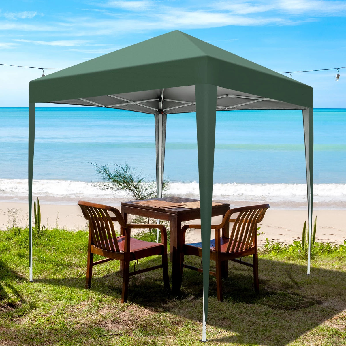 6.5 x 6.5ft Pop Up Gazebo Canopy Tent with 4 Sidewalls Green T91216
