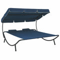 Patio Lounge Bed with Canopy and Pillows Oxford Fabric Steel Frame O39274