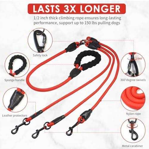 Heavy Duty 3 Way No Tangle Dog Leash with Padded Handle O927