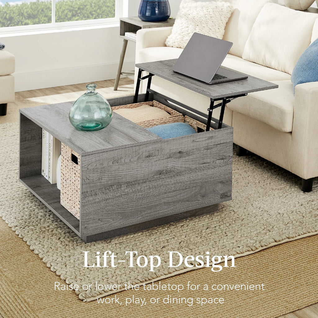 Square Rustic Modern Lift Top Coffee Table with Cubby N611