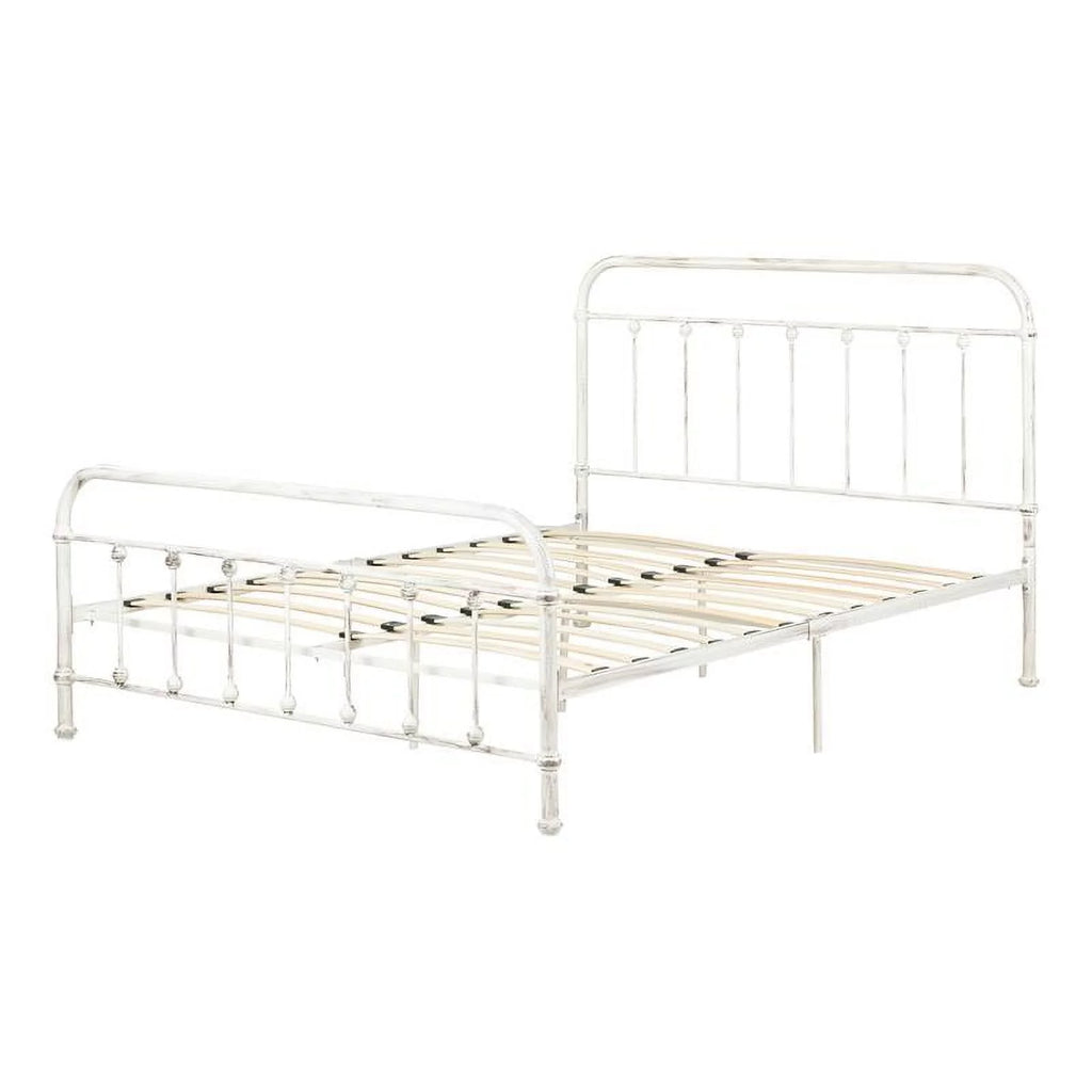 Queen Size Metal Platform Bed in White S30963