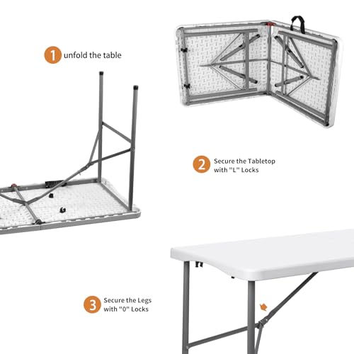 White 6 Feet Plastic Folding Table with Carrying Handle G599868