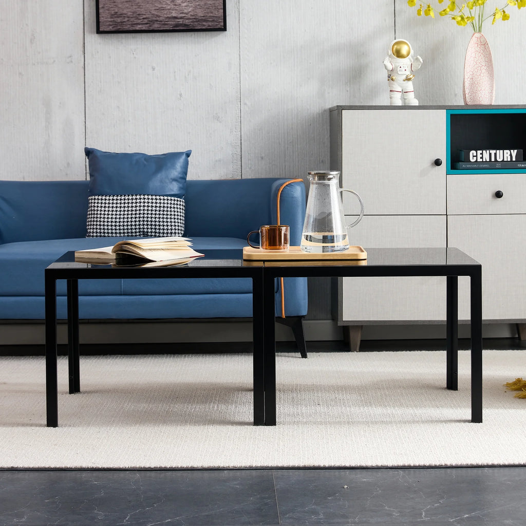 Set of 2 Square Tempered Glass Coffee Table E4033