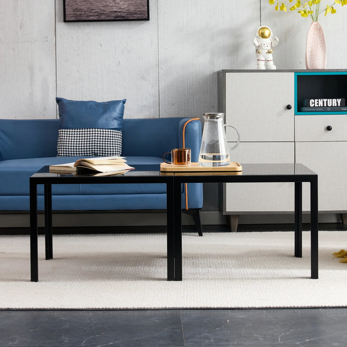 Set of 2 Square Tempered Glass Coffee Table E4033