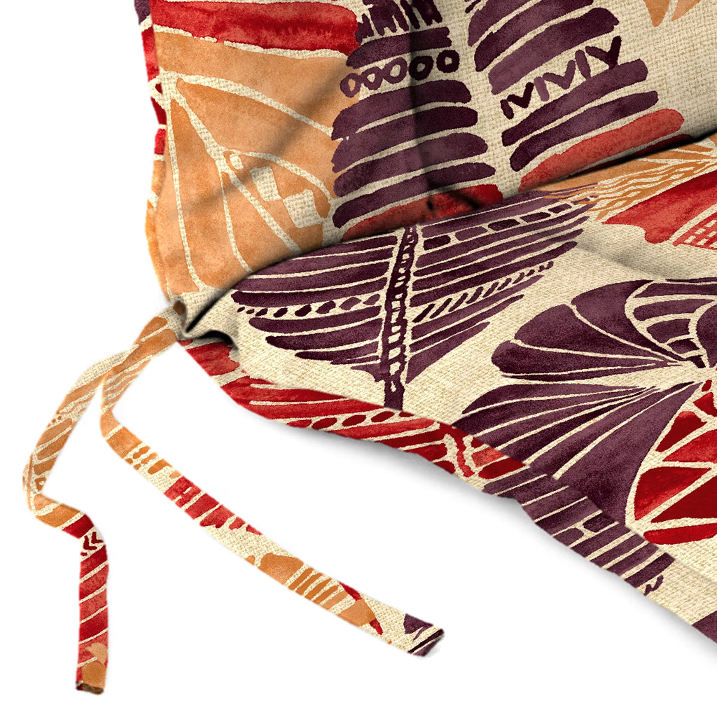 Beige Leaves Rectangular Outdoor Chair Cushion with Ties U148