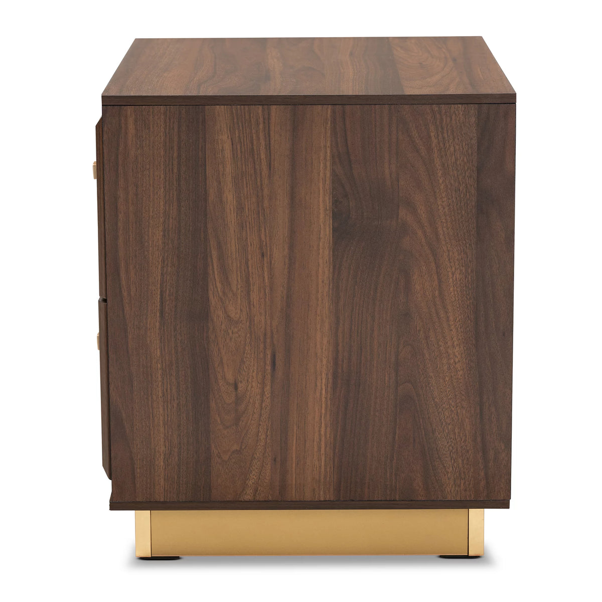 Walnut Brown Wood and Gold Metal 2-Drawer Nightstand F96707