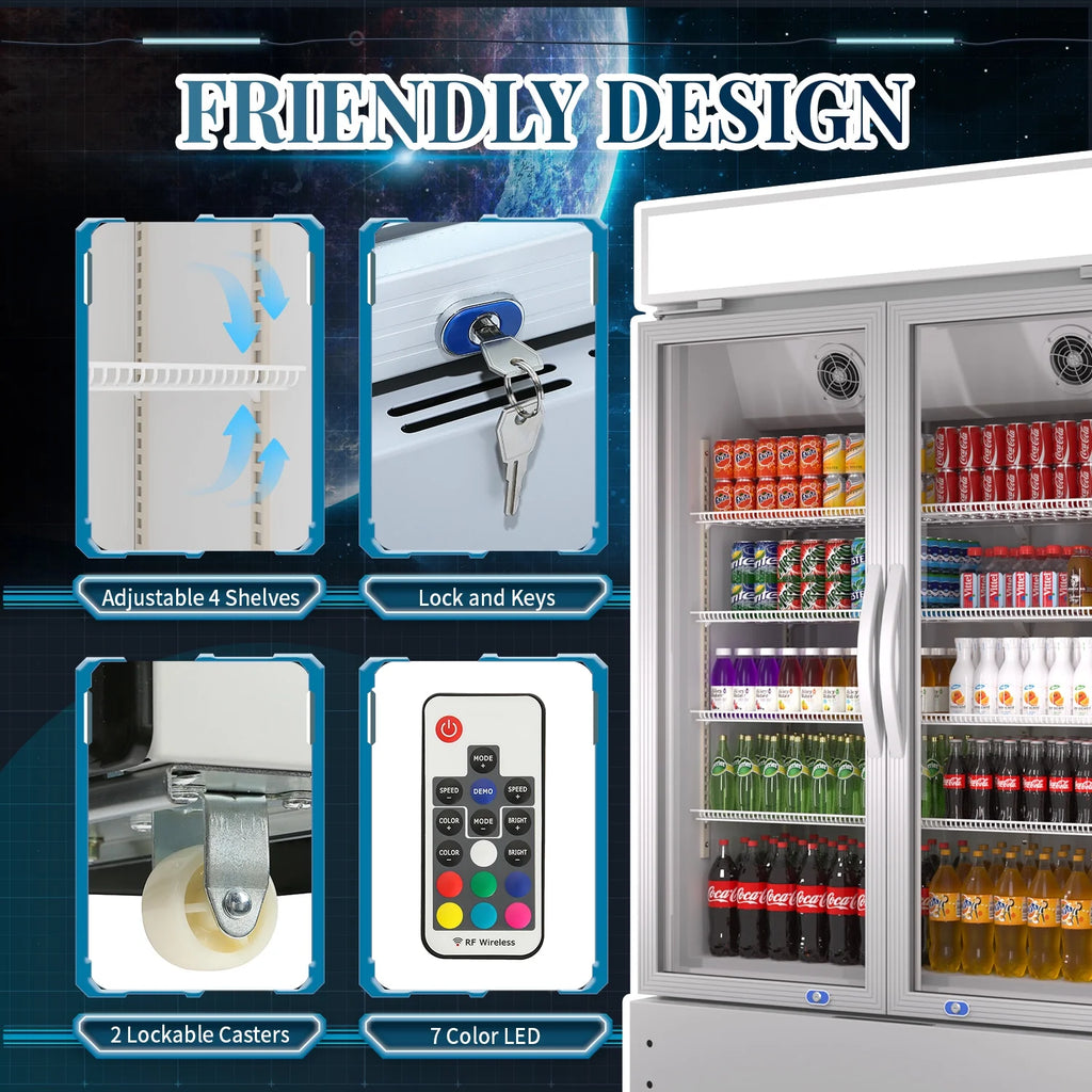38'' 17.1 Cu.Ft Upright Beverage Display Refrigerator with 2 Glass Doors V8174