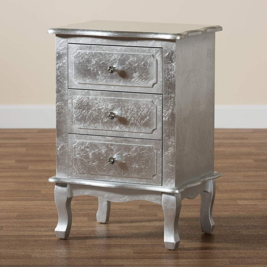 Silver Finished Wood 3-Drawer End Table O60516