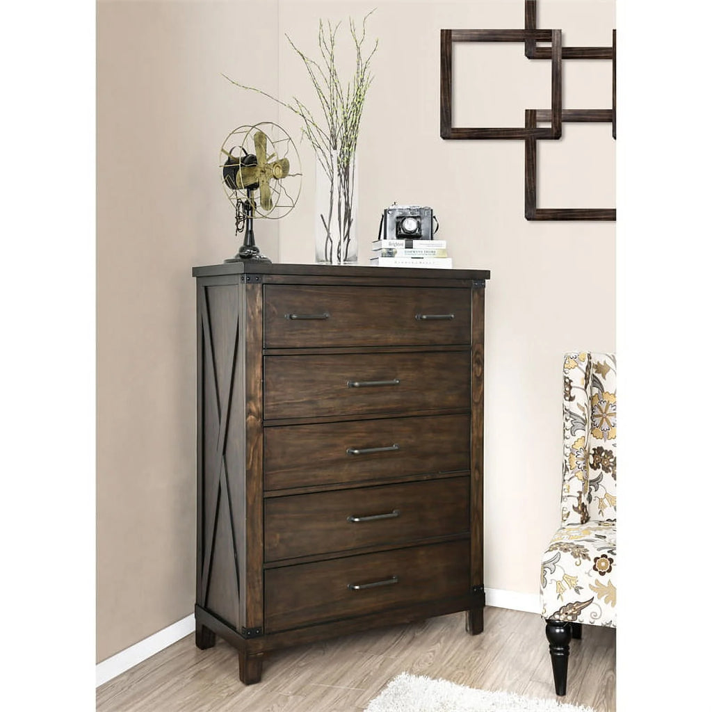 5 Drawer Solid Wood Wood Veneer MDF Chest in Walnut Z680993