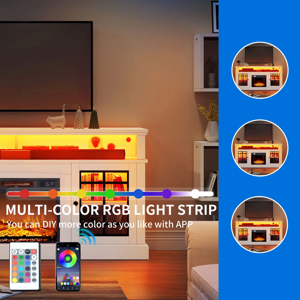 White LED Fireplace TV Stand up to 70" M26257
