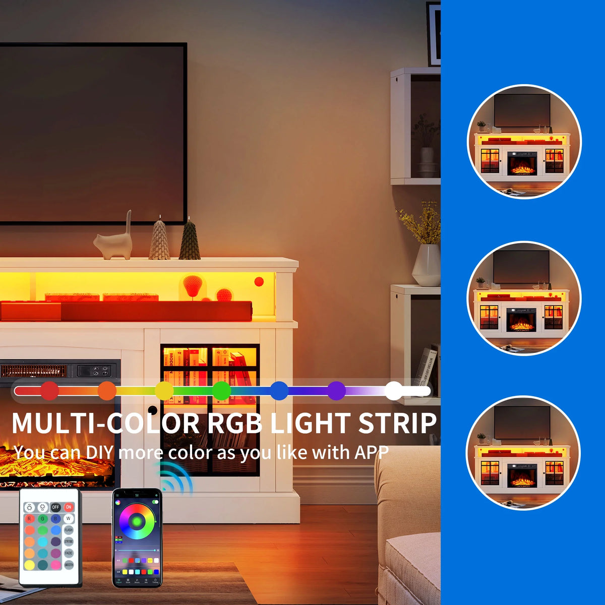 White LED Fireplace TV Stand up to 70" M26257