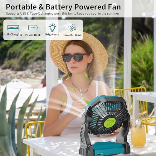 Battery Powered Portable Rechargeable Fan with LED Light & Hook Q950016
