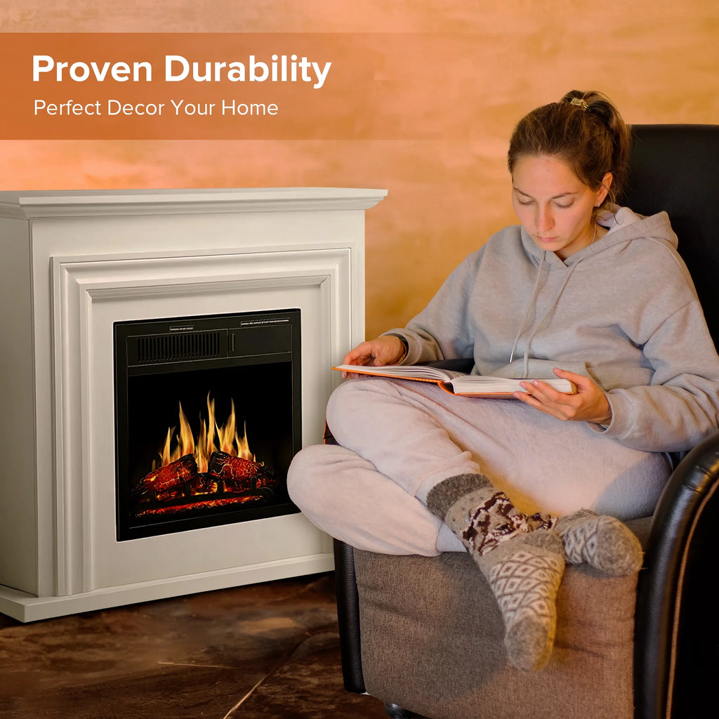 36" Freestanding Electric Fireplace with White Mantel V575637