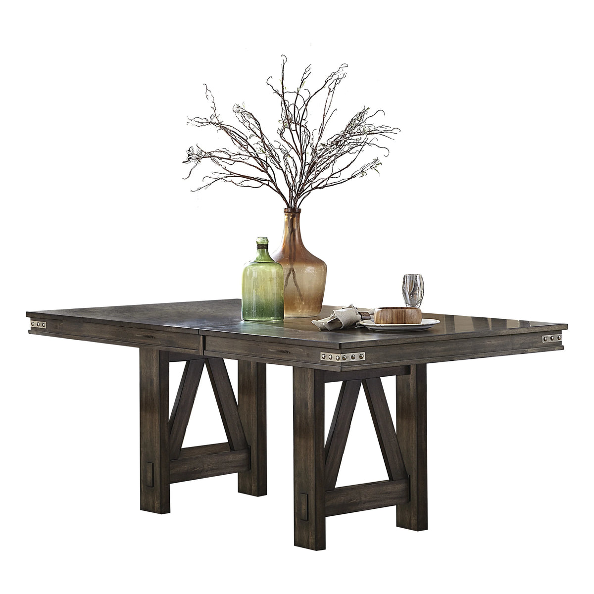 Brown 1pc Rubberwood Dining Table with Extension Leaf O98257