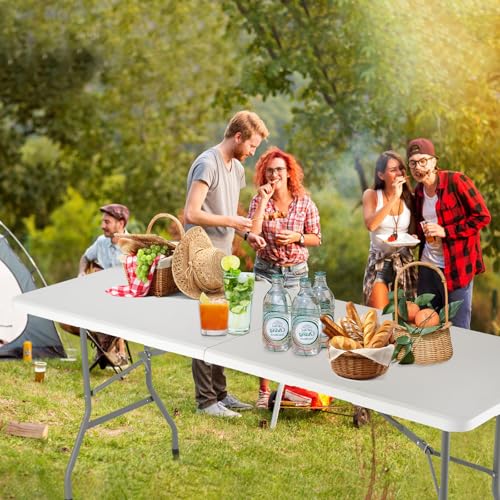 White 6 Feet Plastic Folding Table with Carrying Handle G599868