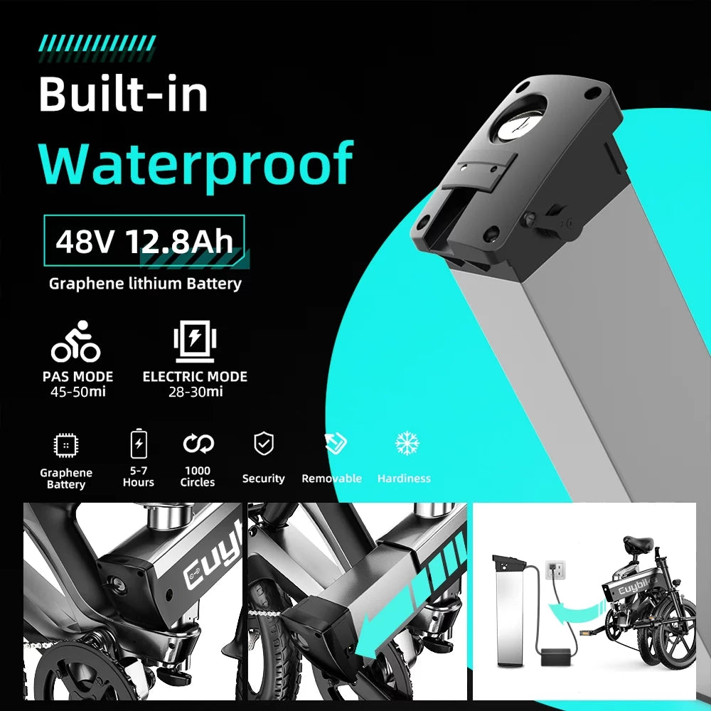 Folding Electric Bike 500W 48V 12.8AH 20'' Black U877