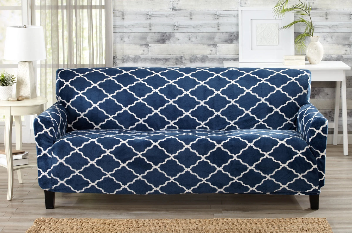 Printed Velvet Plush Washable Sofa Slipcover D793989